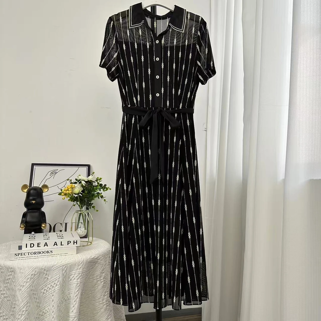 GLB051   夏季时尚气质翻领大裙摆收腰显瘦连衣裙