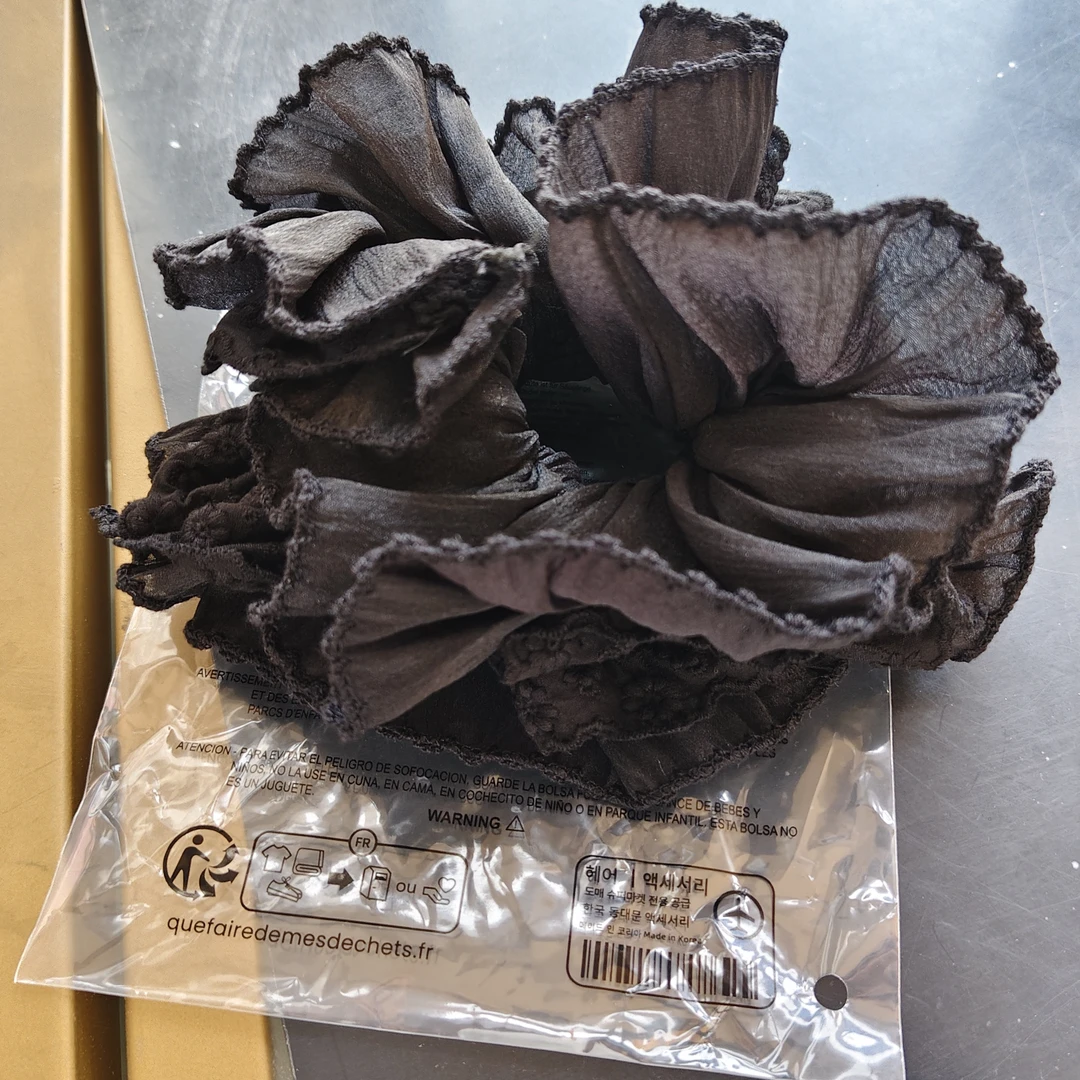 TT882泡菜尾单黑色鲜花结刺绣肠圈｜淘贩