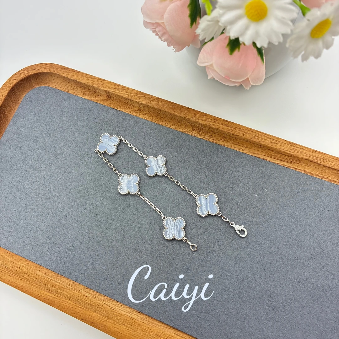 钨合金贝壳手链 【白金色系】高版五花手链百搭精致四叶草首饰