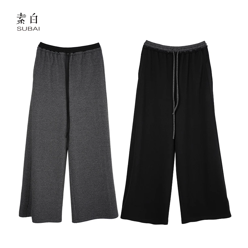 素白加厚休闲裤【悠闲派】K02041拼接撞色加厚休闲裤