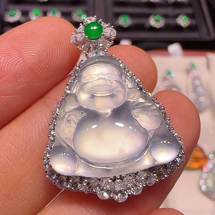 翡翠吊坠(不含链)18K金镶嵌吊坠