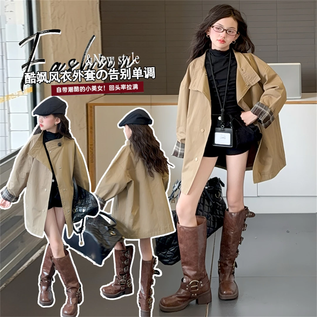 女童风衣秋季新款时尚洋气休闲立领撞色风衣130-175（价格已开）