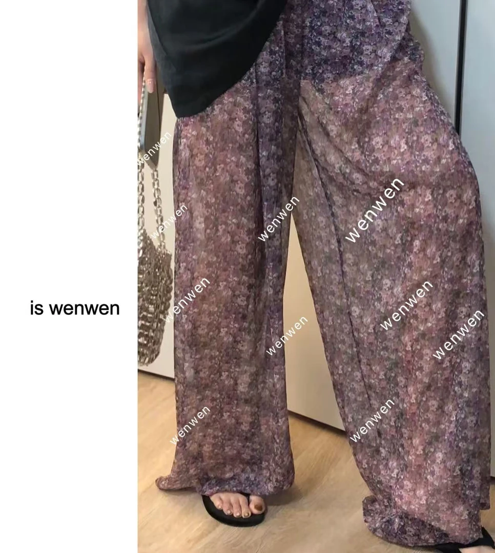 【WEN】 紫苑芳华 夏季薄款复古时尚微透碎花阔腿裤 YS811