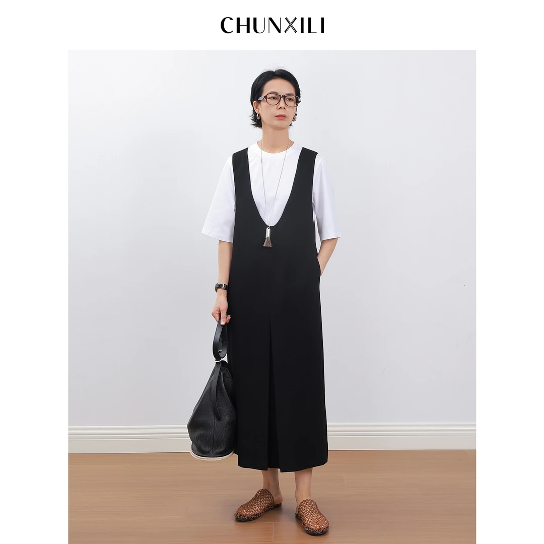 CHUNXILI/春熙里 时尚U领连衣裙小众设计感背心裙D03L51018