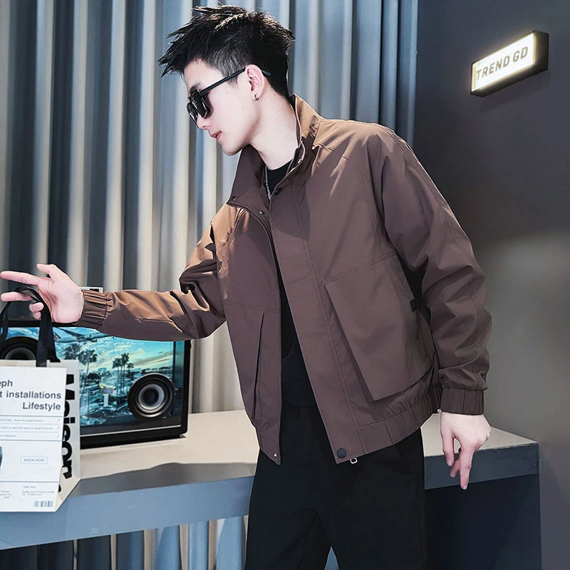 潮牌纯色立领外套男痞帅潮流工装上衣褂子2025春秋季新款休闲夹克