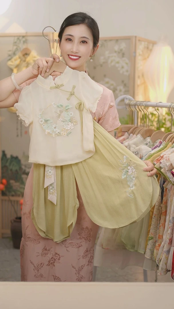 现货【花月瑶】SC171女童夏季刺绣新中式2025新款国风套装