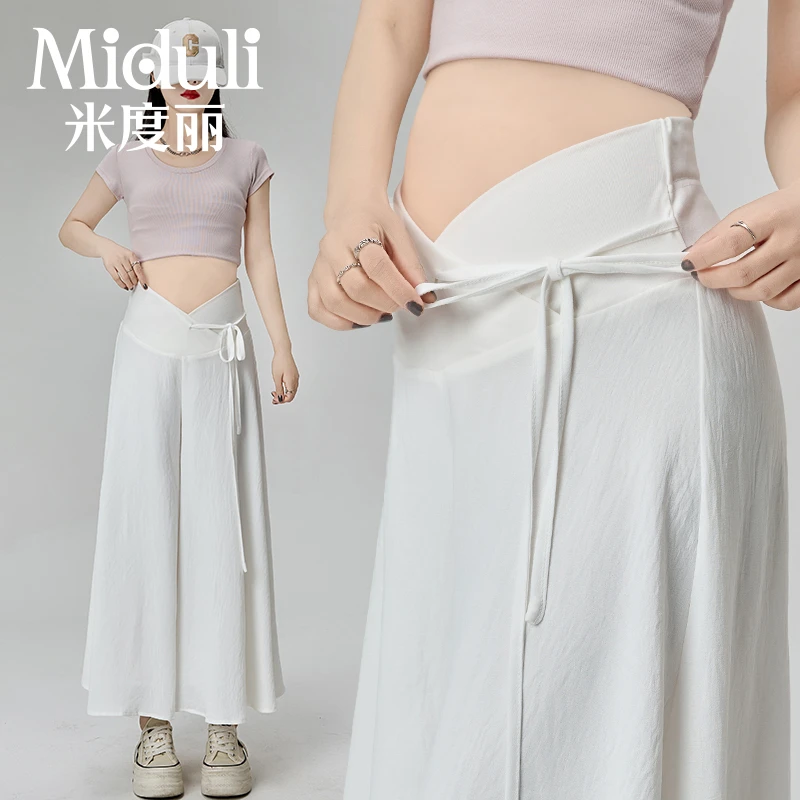 【冰丝裙裤】米度丽低腰孕妇半身裙裤夏季外穿绑带裙子阔腿裤50786