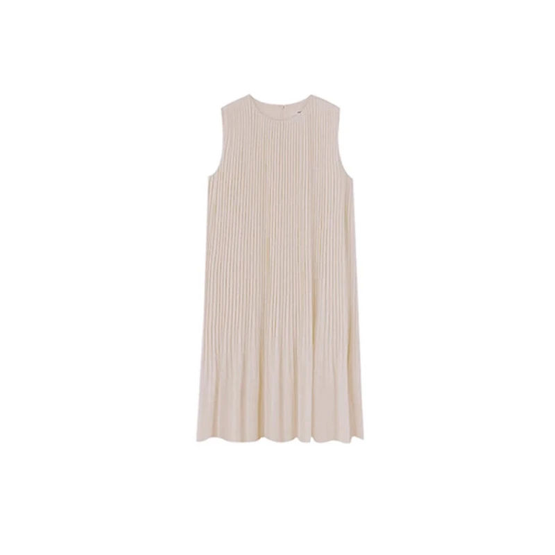 韩系御姐褶皱感无袖背心连衣裙女2025夏季慵懒宽松显瘦中长裙子