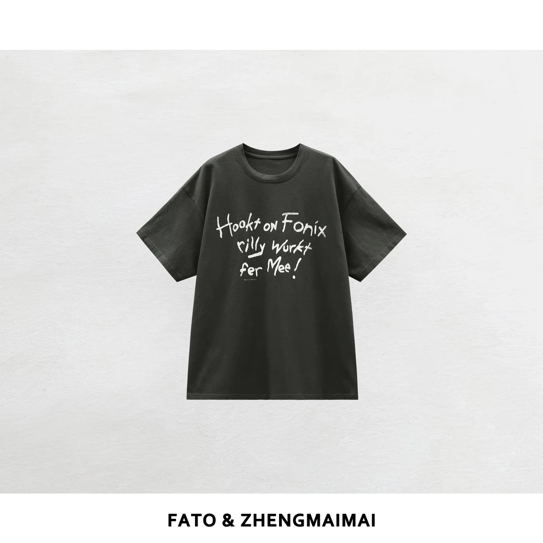 【郑买买】手写便签 夏日新款酷飒上衣宽松显瘦复古字母T YZ50724T1