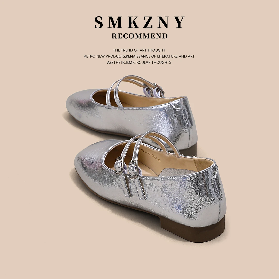 银色法式玛丽珍小皮鞋女2025新款夏季鞋百搭时尚浅口单鞋-1006-19