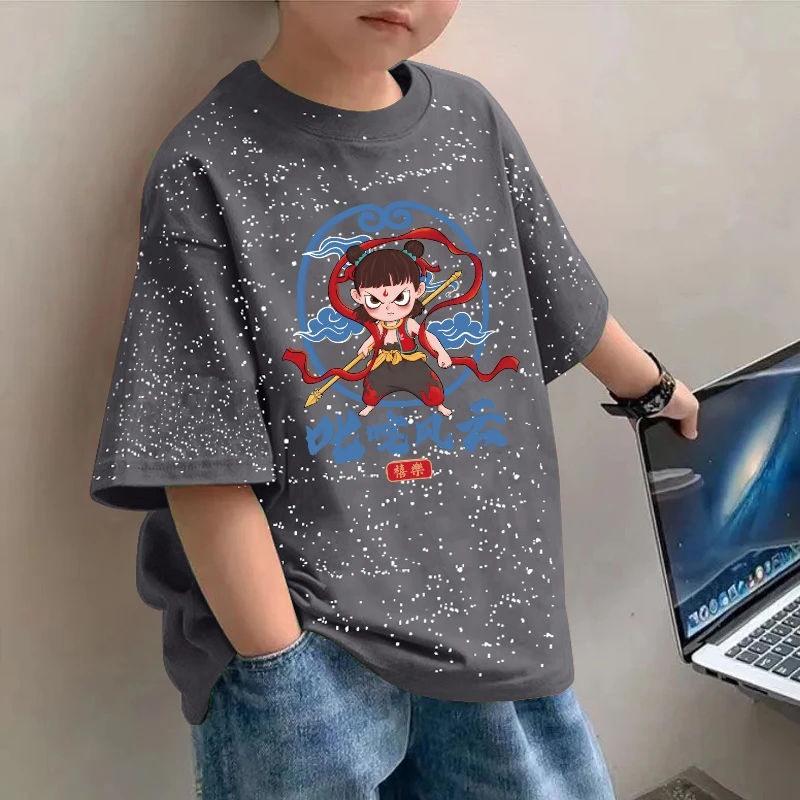 男童夏季短袖T恤宽松圆领纯棉学生上衣夏装韩版男孩洋气卡通印花