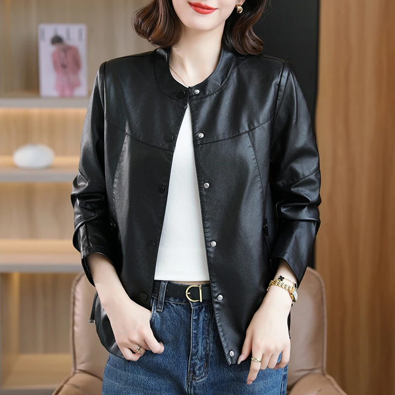 【美丽女人专属】海宁短款2025春秋季皮衣外套女显瘦百搭加棉上衣