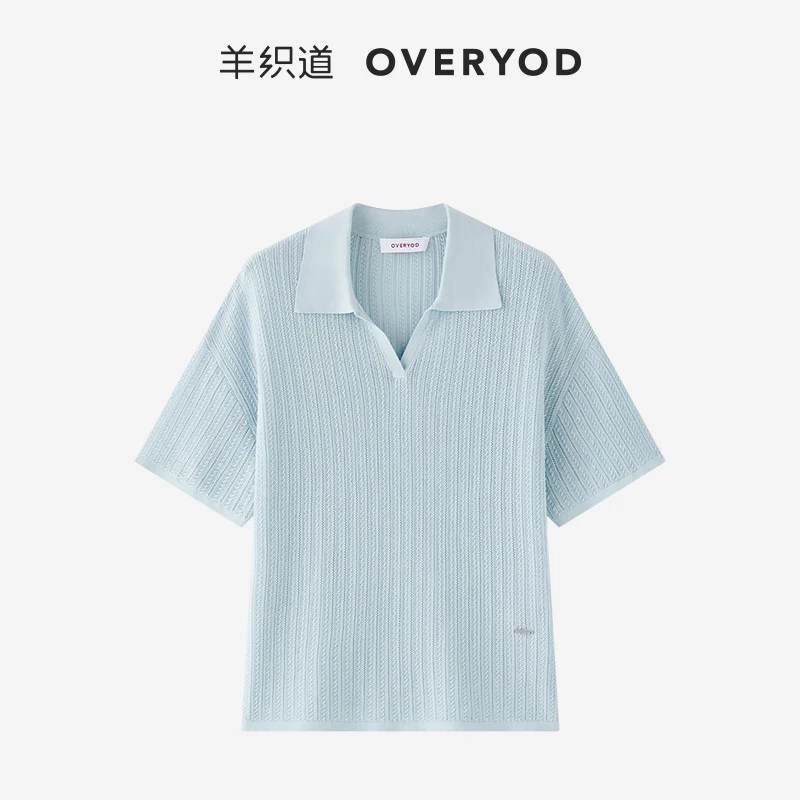 羊织道羊织道南风 细绞花挑孔POLO领短袖上衣