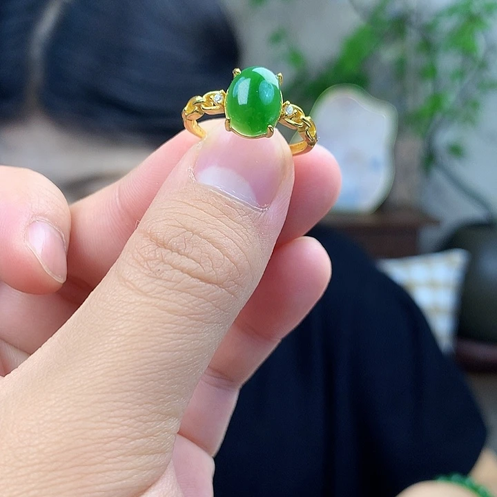 和田玉（碧玉）银S925镶嵌吊坠(不含链)戒指