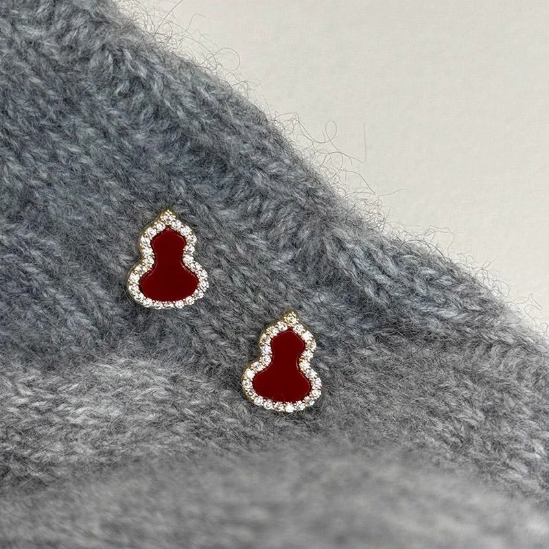 合金耳饰 耳夹无耳洞耳钉安可拉红葫芦女2025年新款爆款新年红色
