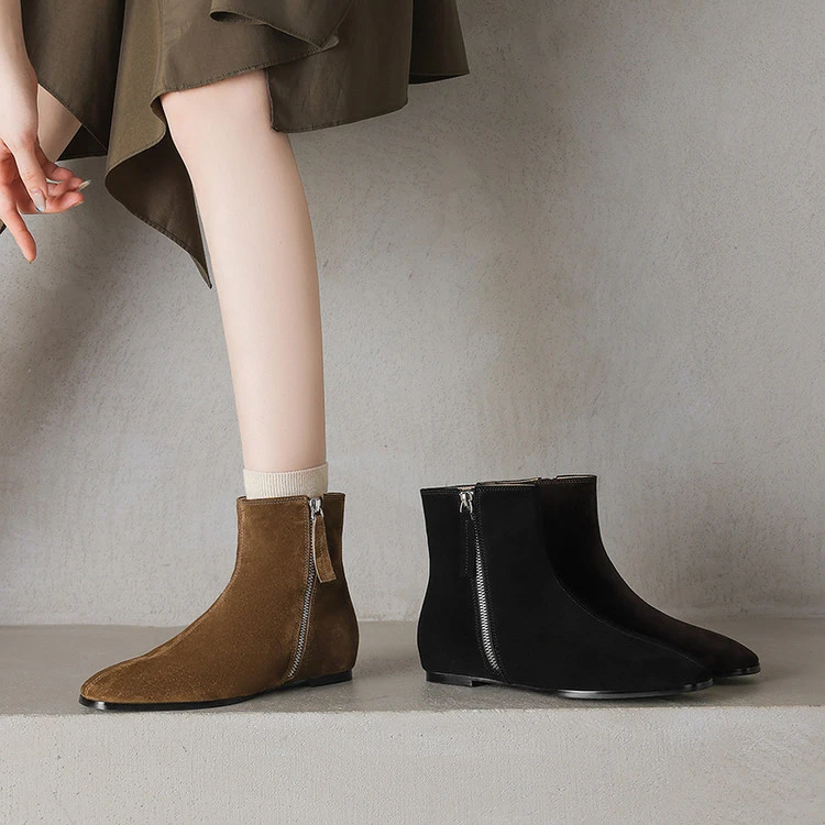 1cm 复古百搭舒适软底短靴秋冬英伦风通勤休闲简约时尚侧拉链短靴