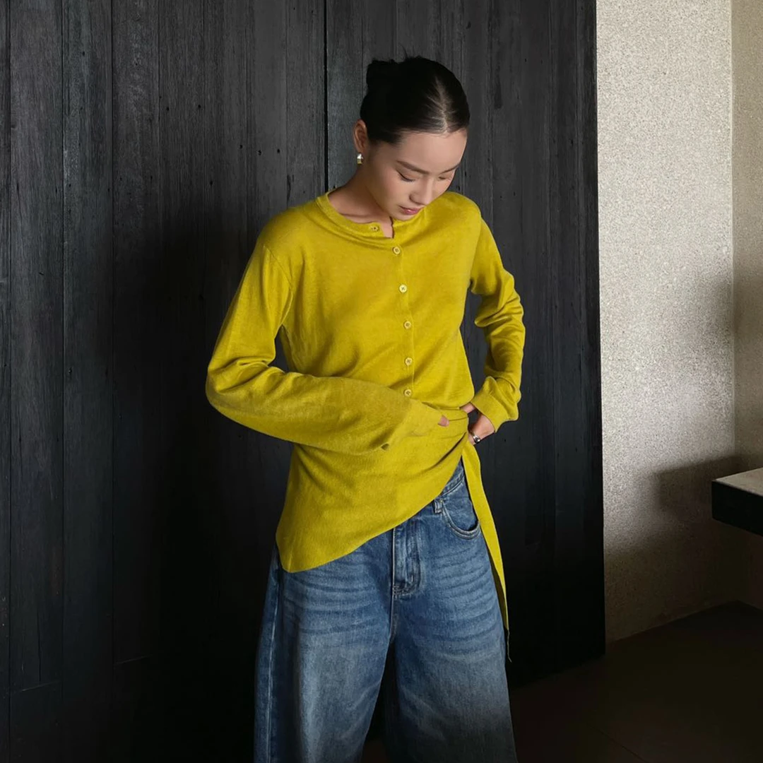 PURITYYH小众简约三角巾真两件长袖针织衫宽松百搭针织打底衫上衣