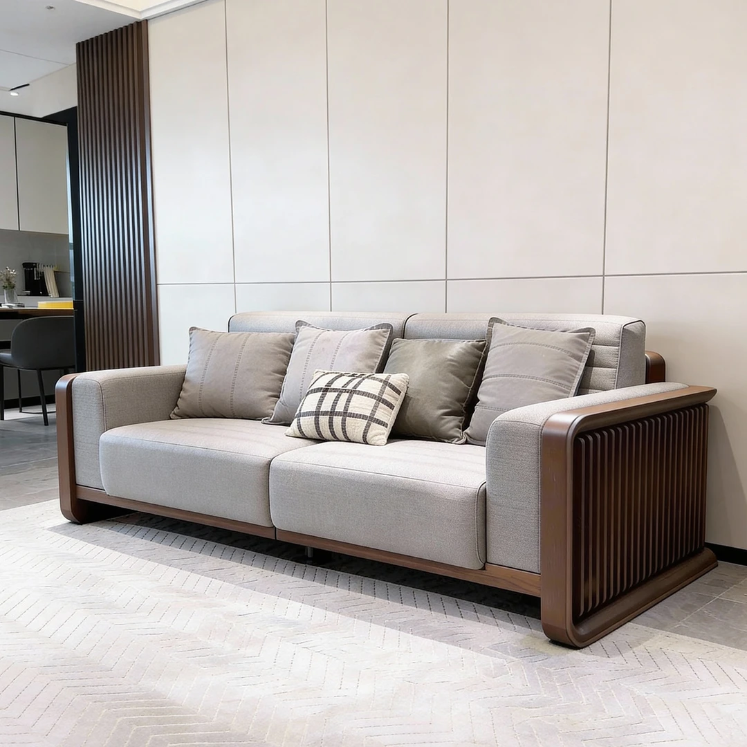 大户型客厅沙发北美黑胡桃木高端实木家用沙发新中式别墅直排沙发