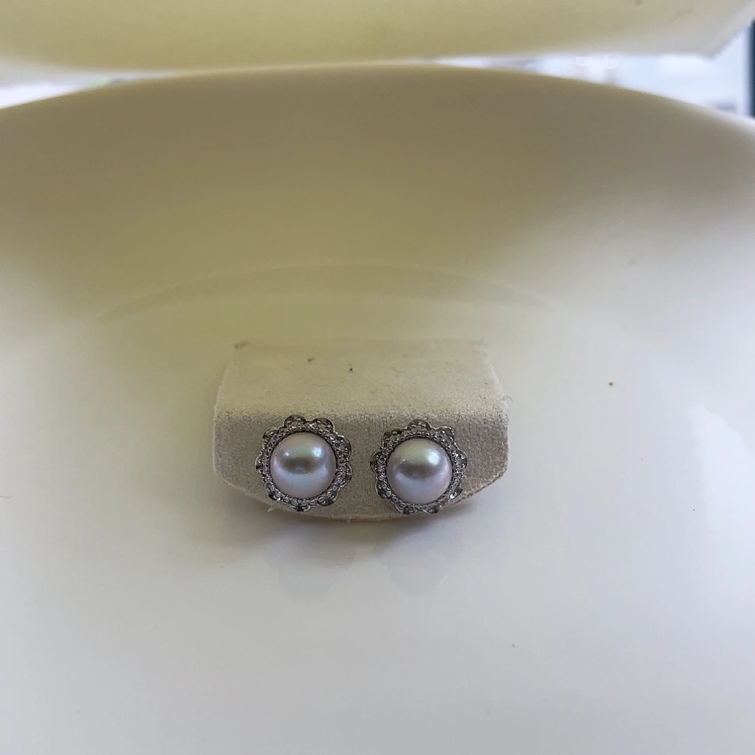 海水珍珠耳饰银S925镶嵌