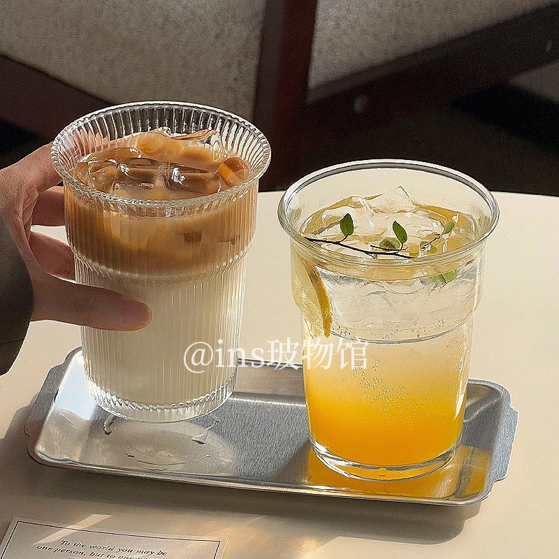 ins风反口玻璃杯家用喝水杯子简约果汁杯冷萃咖啡杯牛奶杯饮料杯