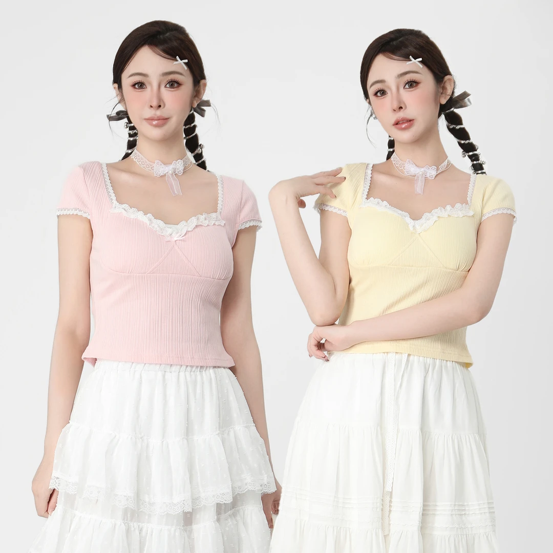 ANPK纯欲甜美正肩T恤方领短袖针织T恤韩版修身上衣A5F02C0066