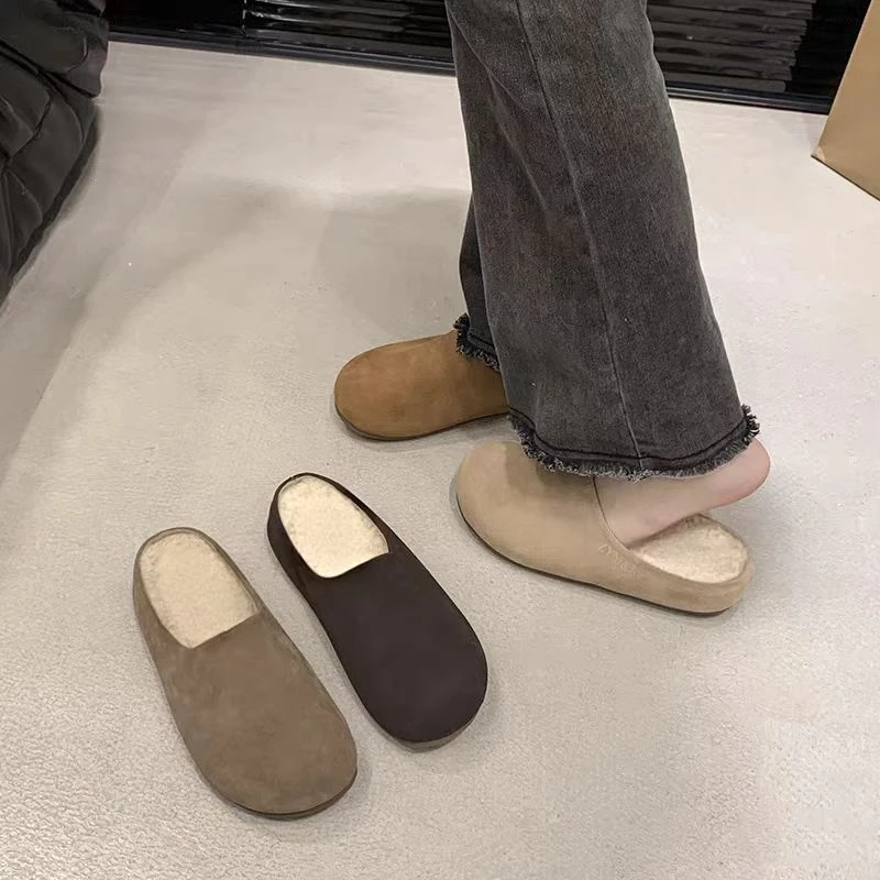 贵气勃肯鞋加绒包头半拖鞋女2025新款秋冬季外穿一脚蹬博肯棉拖鞋