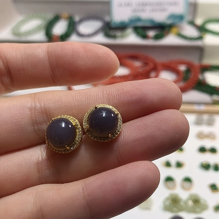 银S925镀金镶嵌和田玉（白玉）耳饰M***y