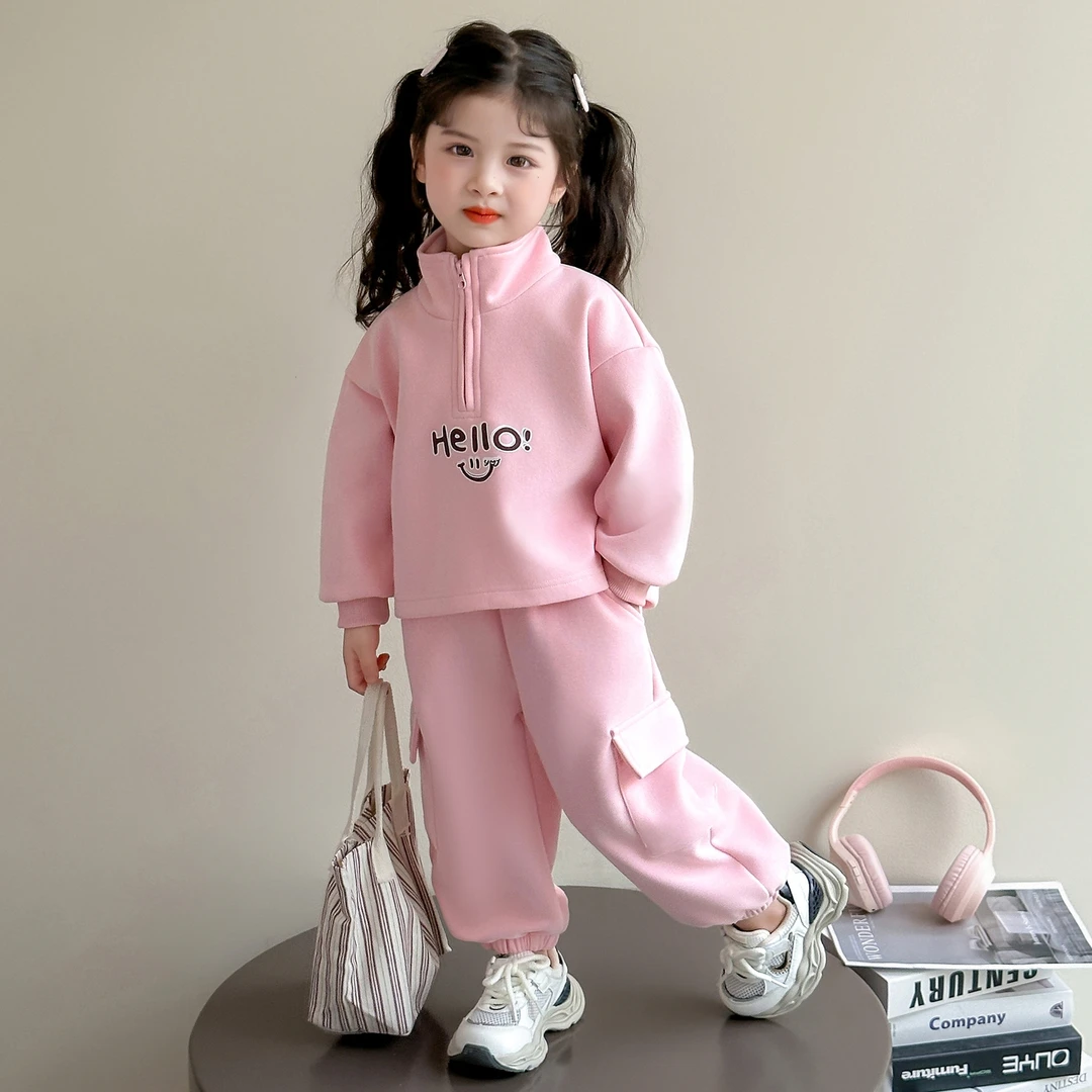 女童立领卫衣套装洋气儿童春秋季新款女宝宝休闲两件套小女孩时髦