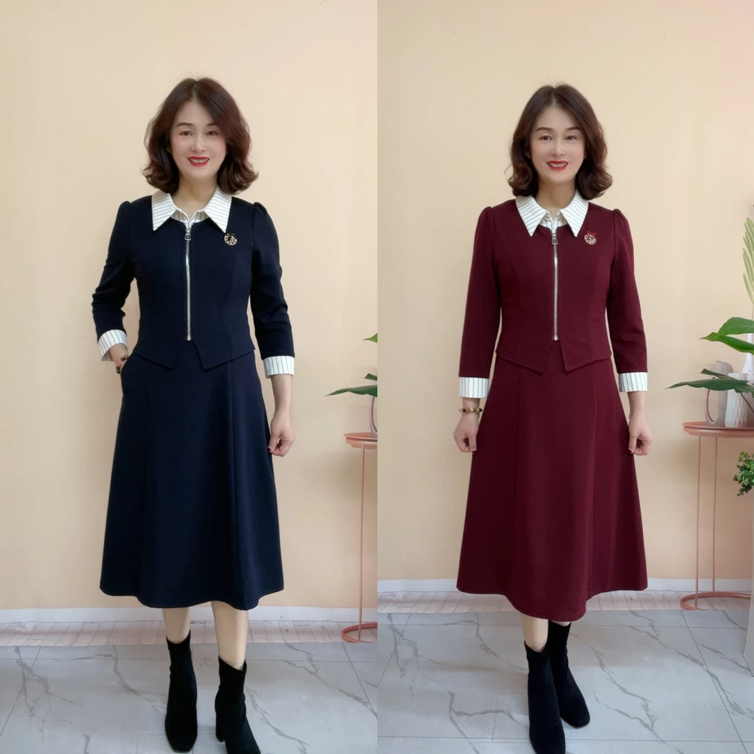 春季05#假两件连衣裙时尚气质显瘦中长款收腰减龄