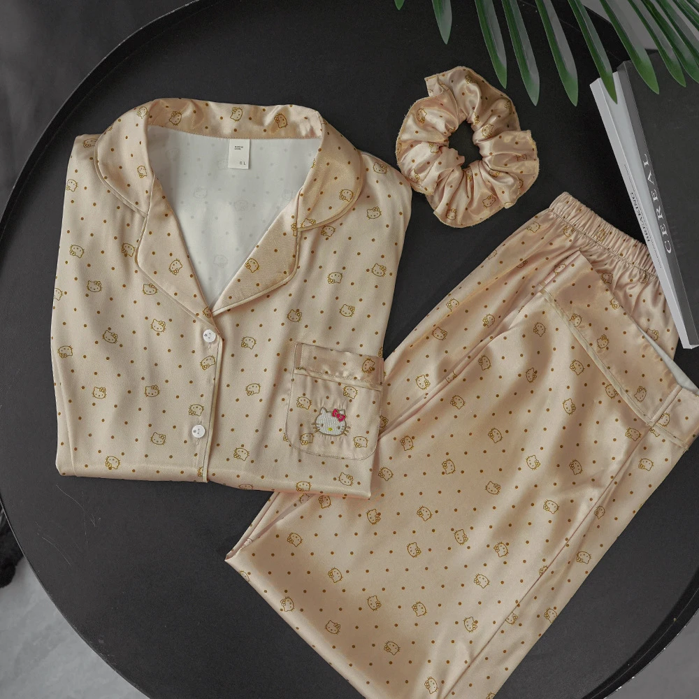 【43】三件套冰丝睡衣女短袖套装白色天马女士夏季薄款家居服-30039