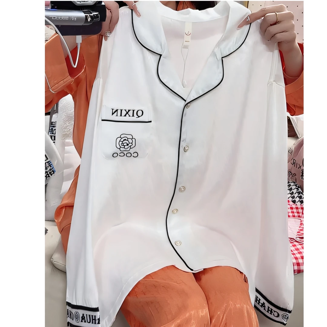琦欣家2025年春款上新冰丝长袖长裤白茶休闲家居服套装女薄夏季