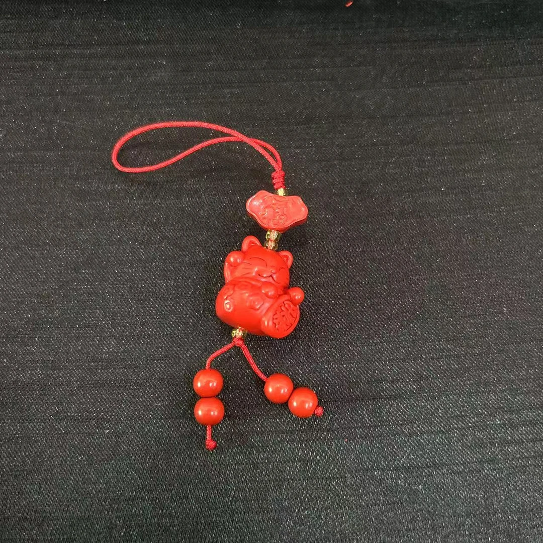 含辰砂工艺品朱砂小猫手机挂件（多样性发一件）