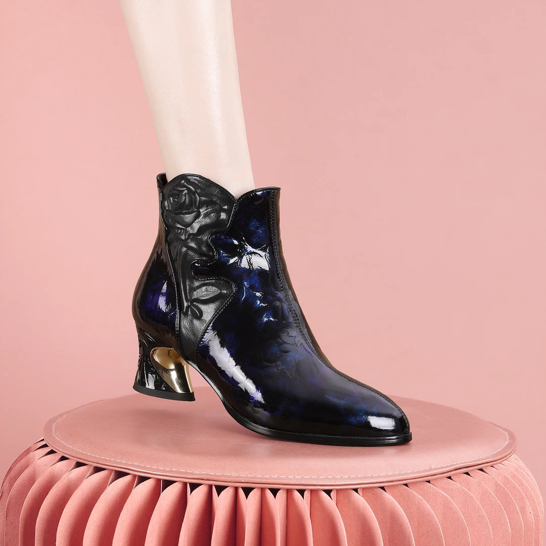 梵芮诗2025年新款高级拼色洋气优雅粗跟时尚秋冬季短靴-J2134