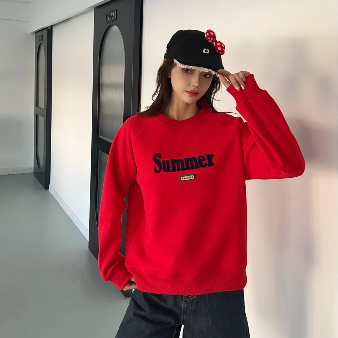 Y280冬季加绒新款休闲时尚韩版百搭毛巾绣女士套头卫衣24-229