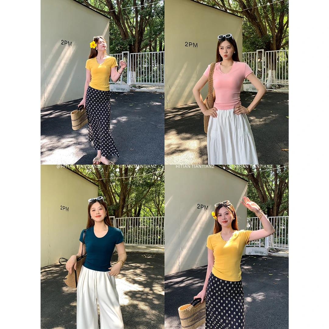 Hitian | 恬恬郑 “糖果T”短袖上衣女夏显瘦少女短款T恤CE3293