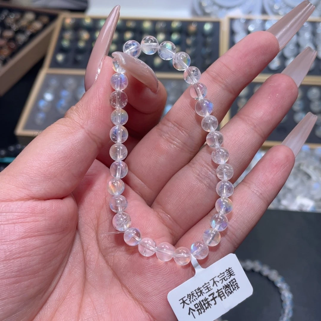 手链未镶嵌长石水***猫马岛幻彩月光石手链6 .3mm