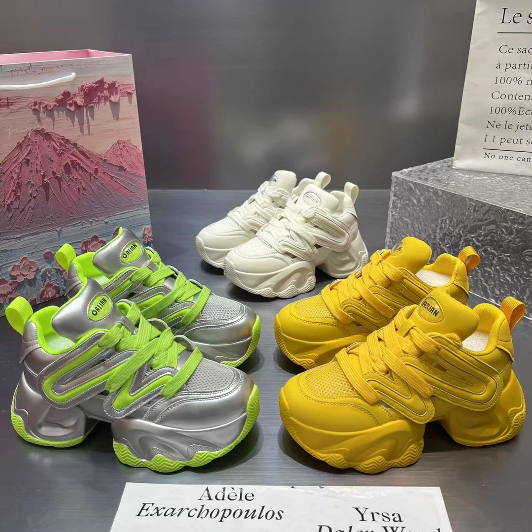 【红】欧洲站厚底透气网面拼色老爹鞋女ins超火透气网面厚底松糕潮