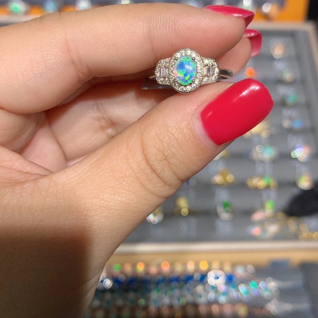 银S925镶嵌欧泊澳洲欧泊戒指l