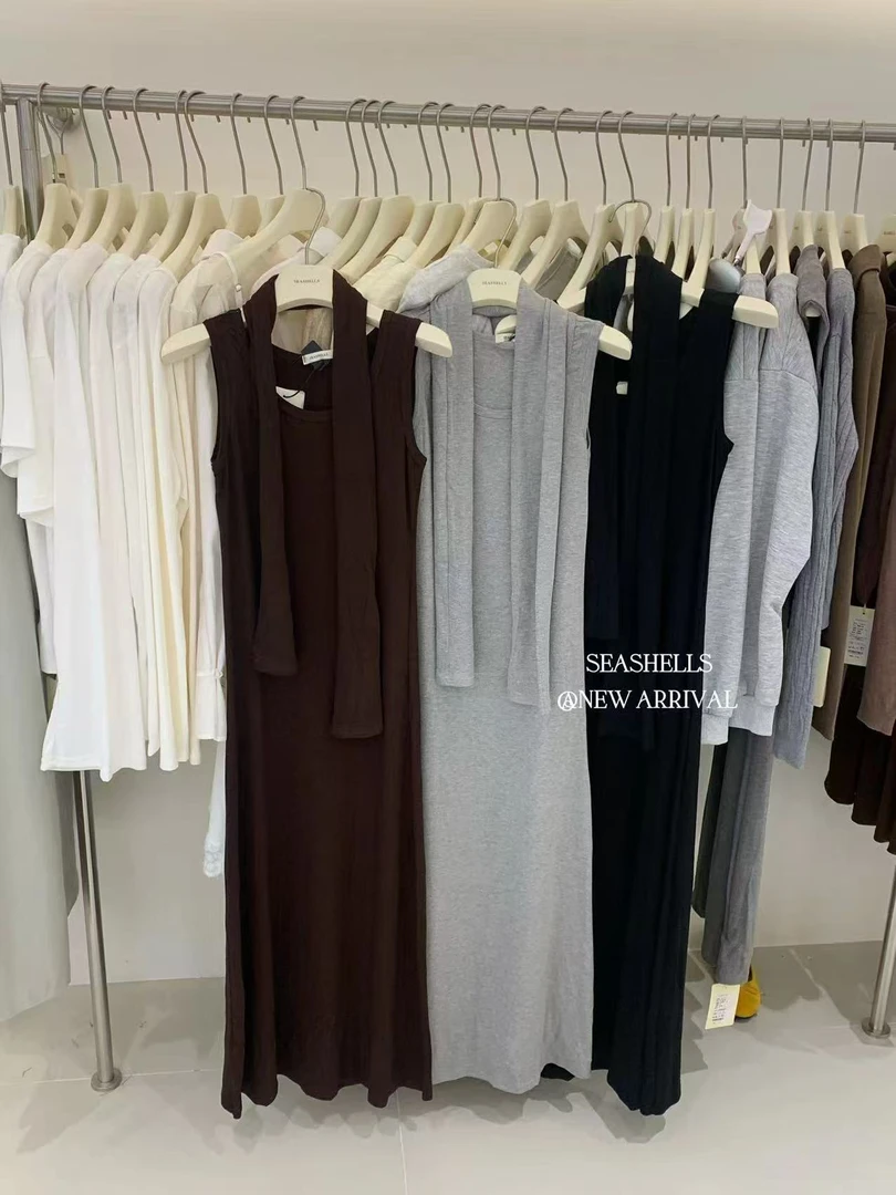 米古古 #SEASHELLS#（3190#福）韩系U领极简百搭背心裙（裙长133）