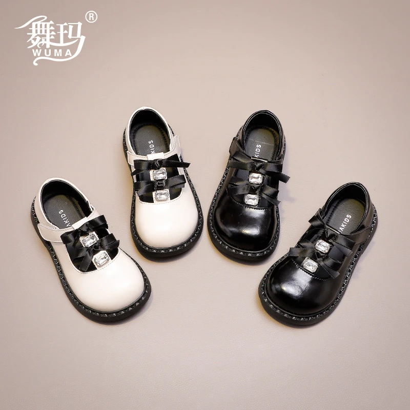 舞玛儿童鞋子女童公主鞋2025新款春秋季鞋蝴蝶结真皮皮鞋538390