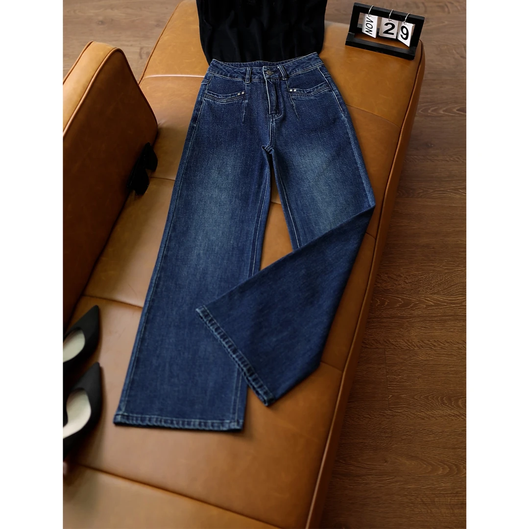 复古蓝微喇牛仔裤女春秋2025秋季新款爆款小个子宽松高阔腿裤5203