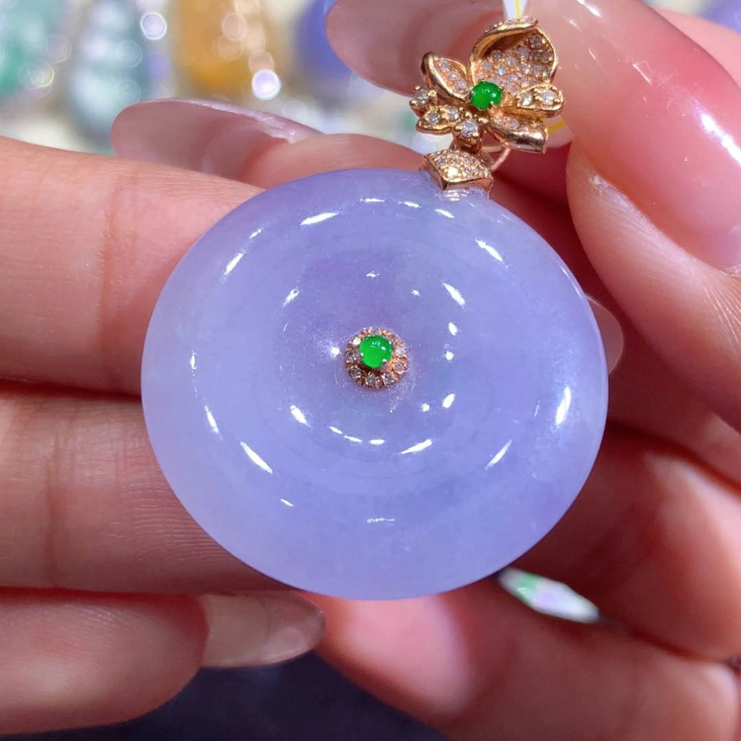 翡翠18K金镶嵌吊坠(不含链)