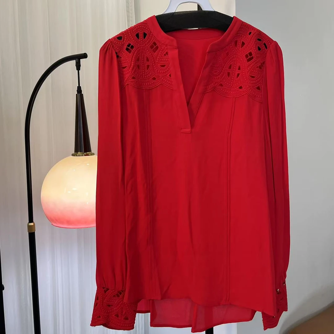 红色镂空百搭上衣-HC013
