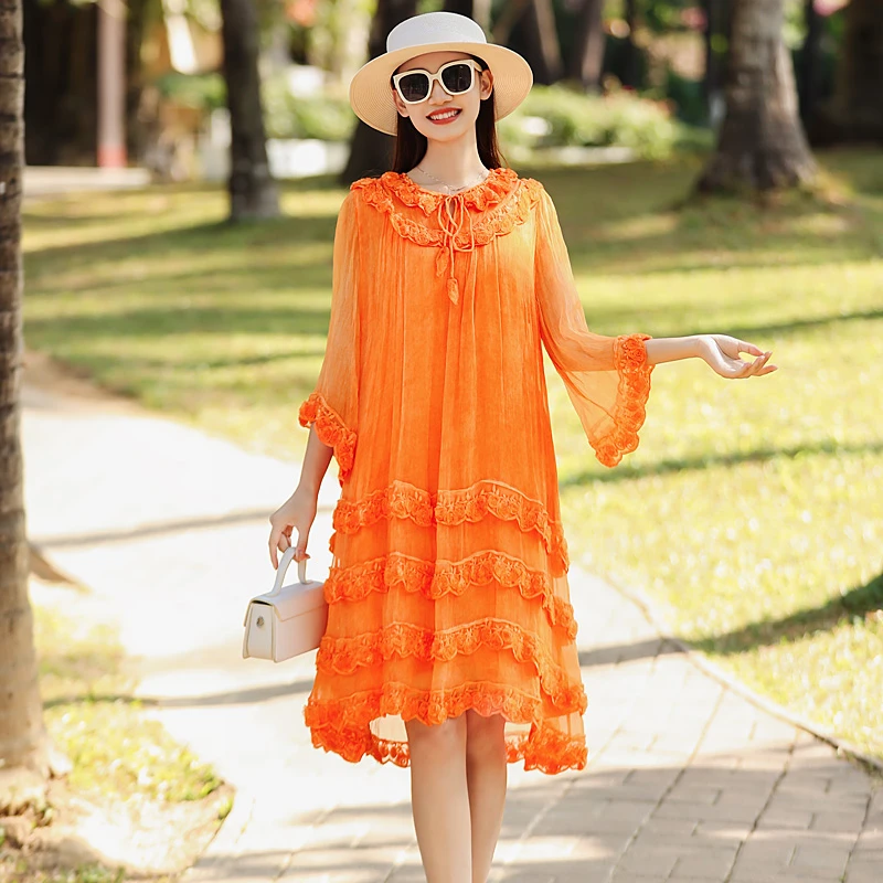 拜占庭的森林纯色盘花气质轻奢减龄时尚显瘦高级感桑蚕丝连衣裙女