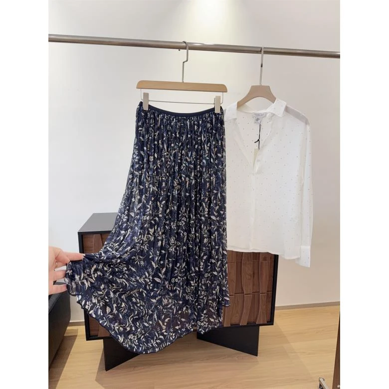 超大裙摆网纱垂感花色松紧腰半身裙女