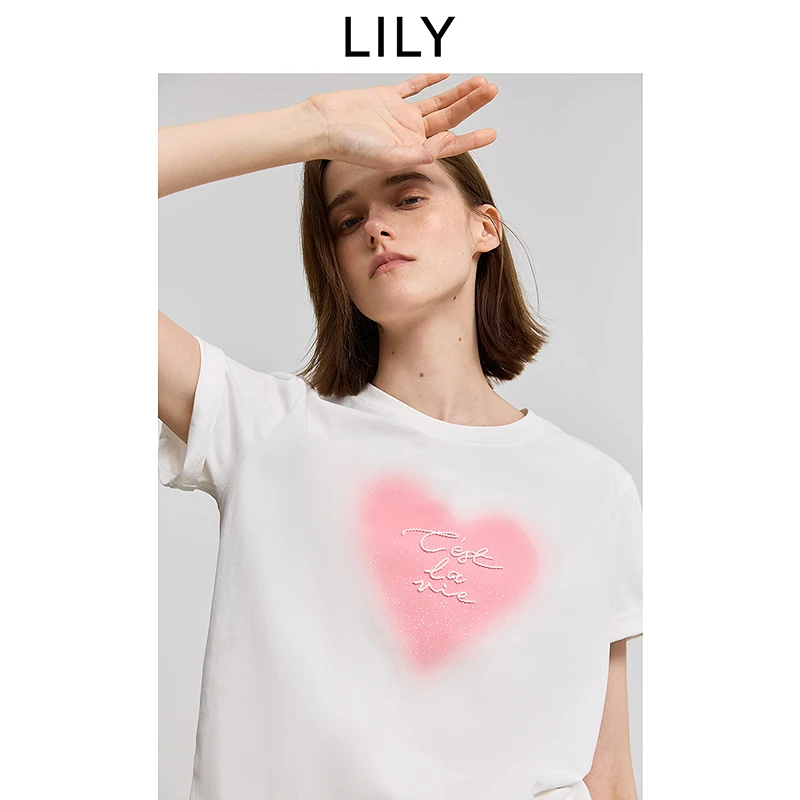 凉感T恤LILY2025索罗娜抗菌爱心印花短袖女125249VT987