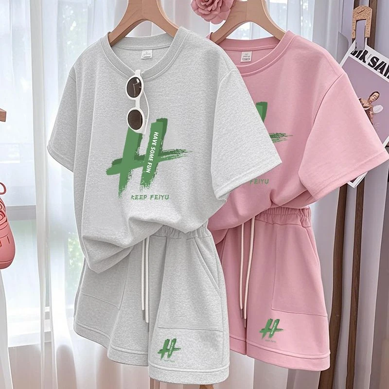 夏季学生穿搭宽松休闲运动套装女韩版潮流时尚显瘦百搭薄款两件套