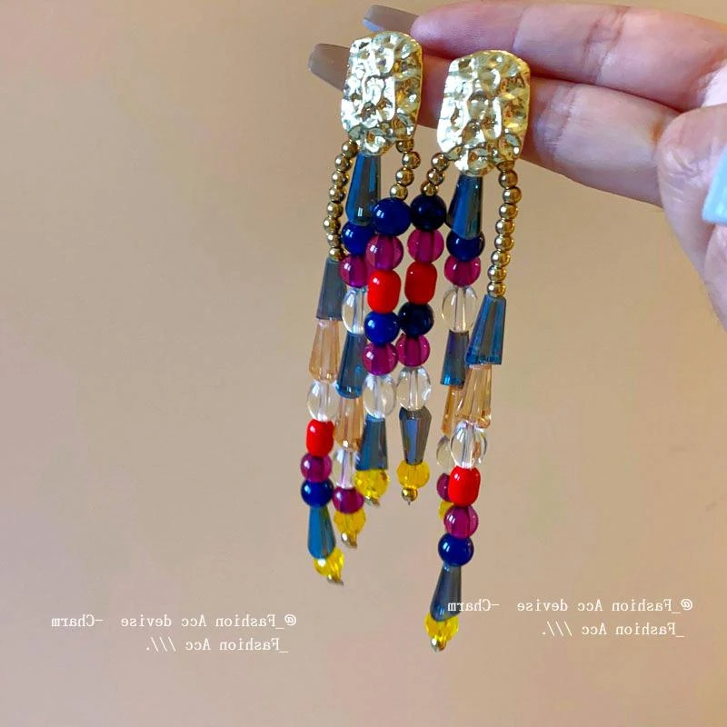 铜合金锆石耳饰 复古小众设计感个性百搭长款多巴胺流苏耳环民族