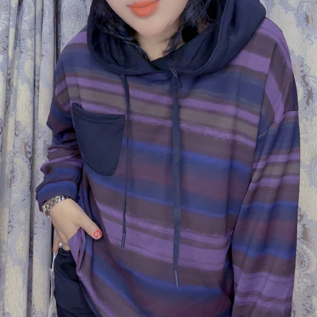 连帽卫衣条纹宽松短款休闲