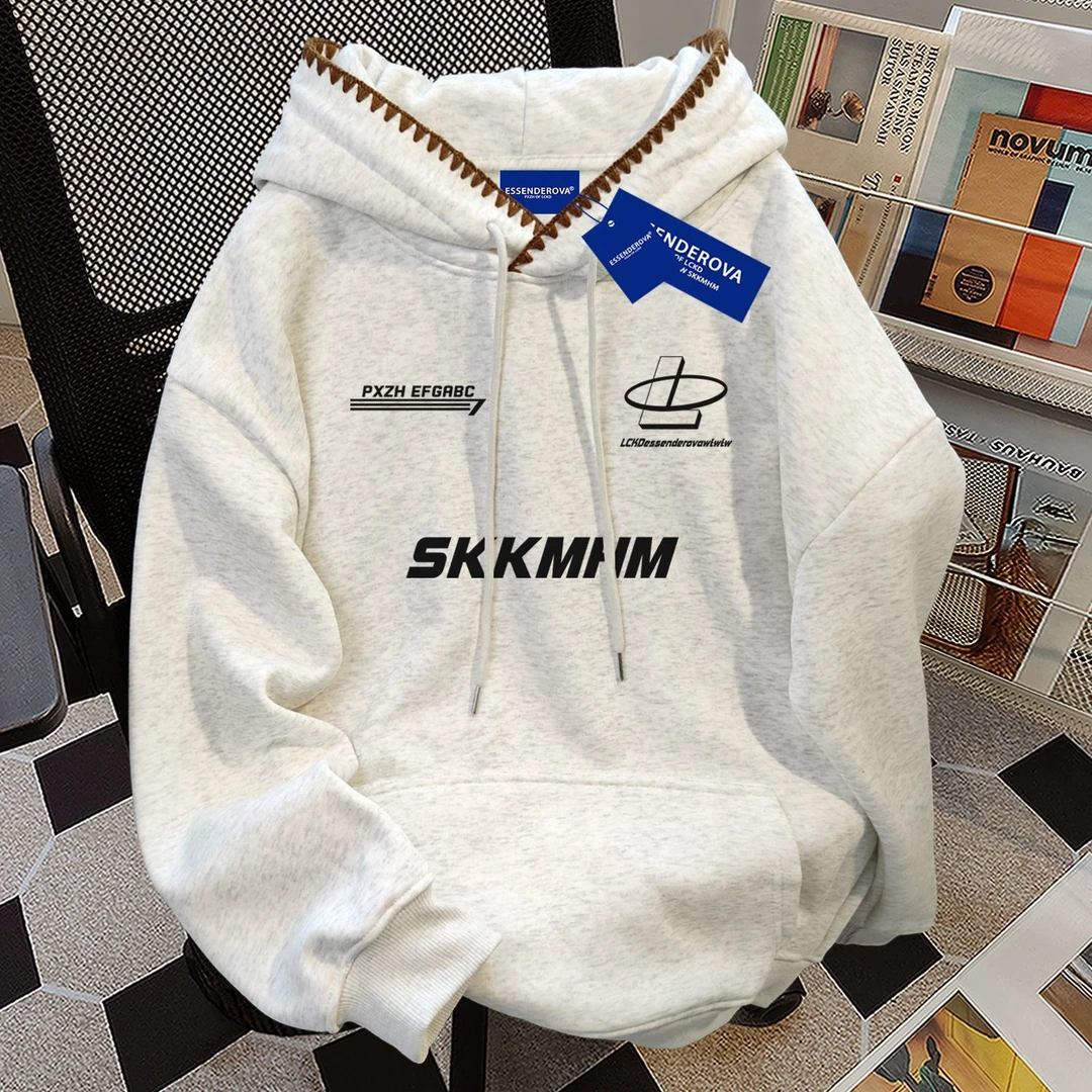 美式简约小众高级感连帽卫衣女秋冬季加绒加厚宽松显瘦外套上衣男